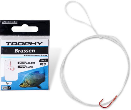 #8 Trophy Dévér Előkötött horog piros Hooklength: 70cm