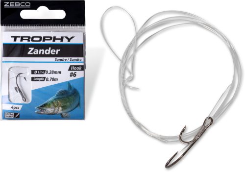 #2 Trophy Süllő Előkötött horog ezüst Hooklength: 70cm