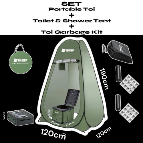 SET - Portable Toi + Toilet & Shower Tent & Toilet Garbage Kit  - mobil WC és zuhanyzó sátor 