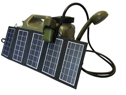 Rechargeable Camping Shower 11L + Solar 10W - Akkumulátoros Camping zuhanykészlet + 10W napelem 